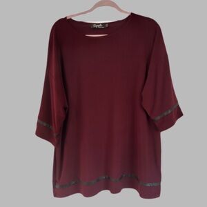 Sympli Women's Merlot Scoop-Neck Tunic with Trim